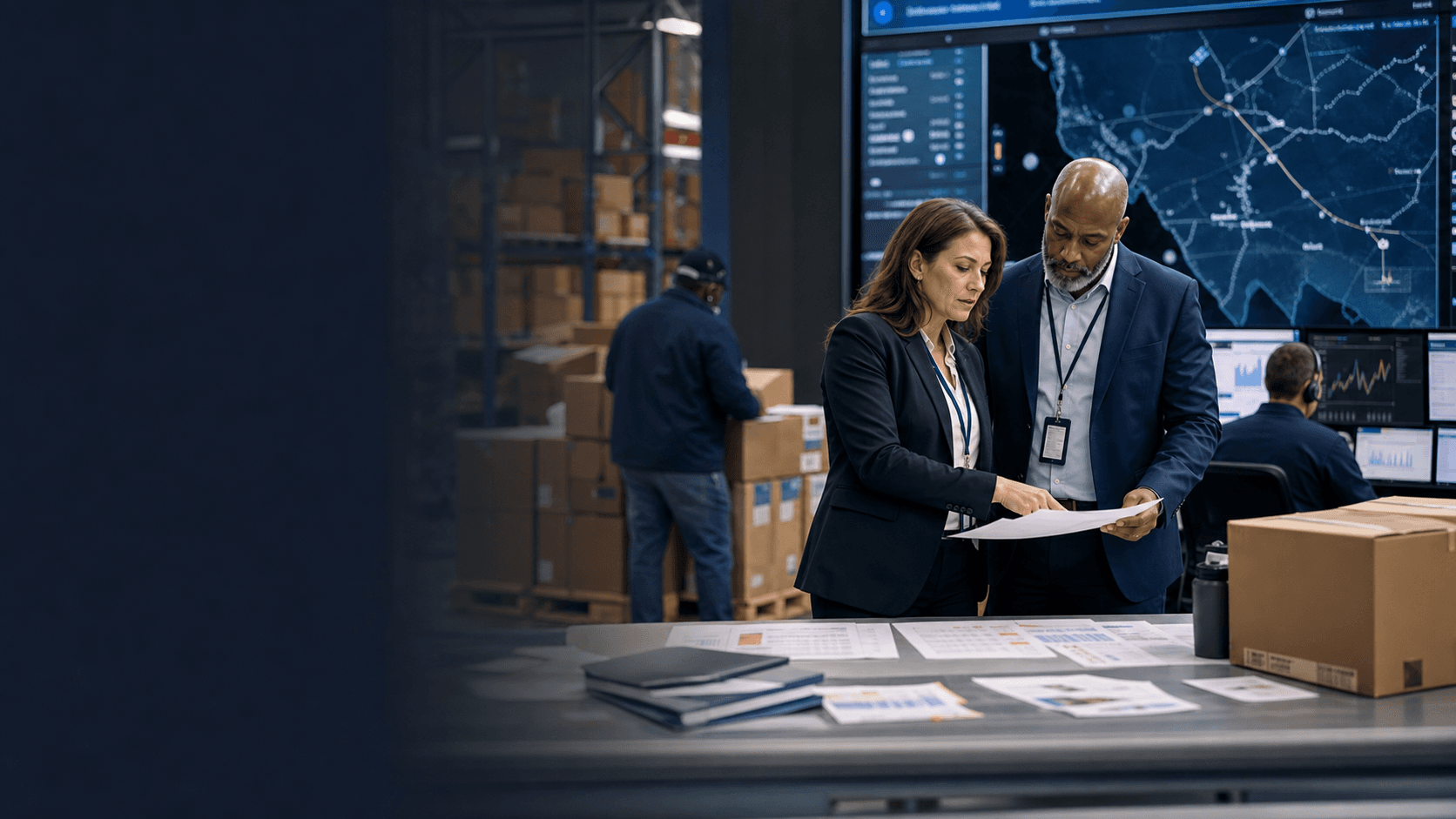 Professional operations team coordinating logistics and channel execution